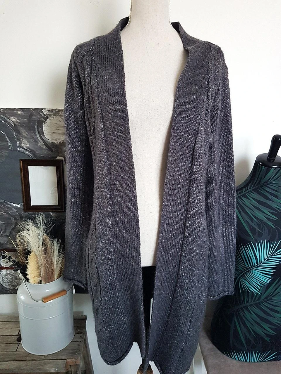 🩶Gilet mi-long gris chiné In Extenso - Taille L (40/42) - Très bon état